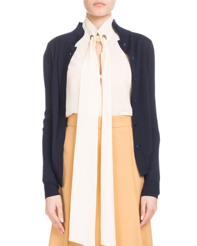 Chloé Scallop-front Collared Cardigan In Navy
