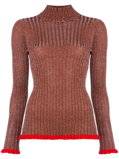 Chloé Ruffle-trimmed Silk-blend Sweater In Brown