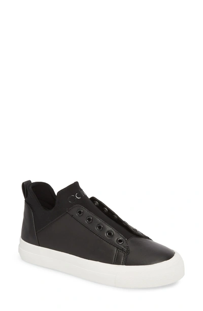 Calvin Klein Valorie Mid Top Sneaker In White/ Black Leather