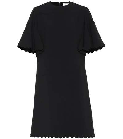 Chloé Short-sleeve Scallop Detail A-line Light-cady Short Dress In 001-black