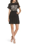 Foxiedox Melita Tiered Lace Dress In Black W/ Black Lace
