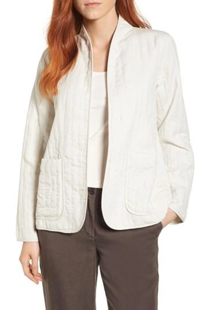 Eileen Fisher High Collar Quilted Jacket In Bone