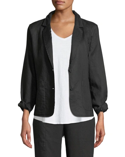 Eileen Fisher Organic Linen Blazer, Plus Size In Black