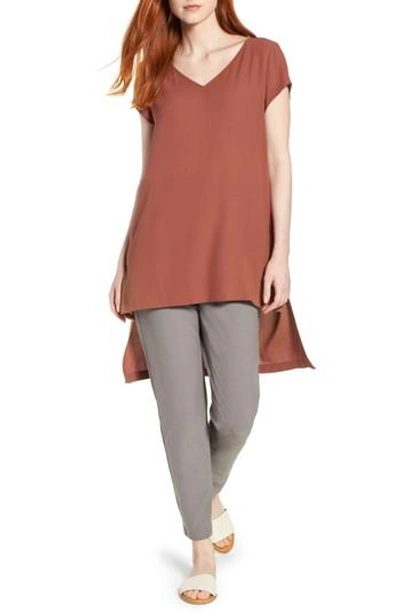 Eileen Fisher High/low Silk Top In Russet