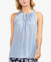 Vince Camuto Rumpled Satin Keyhole Top In Dew Blue