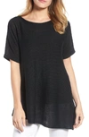 Eileen Fisher Short-sleeve Asymmetric Linen Top In Black