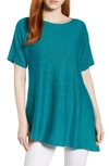 Eileen Fisher Short-sleeve Asymmetric Linen Top In Turquoise