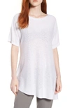 Eileen Fisher Short-sleeve Asymmetric Linen Top In White