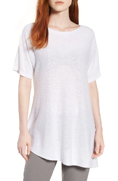 Eileen Fisher Short-sleeve Asymmetric Linen Top In White