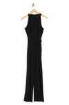 Marina Halter Belted Scuba Jumpsuit In Black