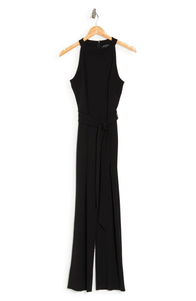 Marina Halter Belted Scuba Jumpsuit In Black