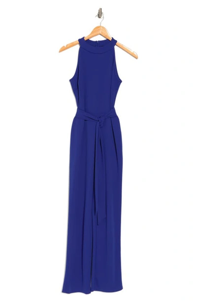 Marina Halter Belted Scuba Jumpsuit In Roy