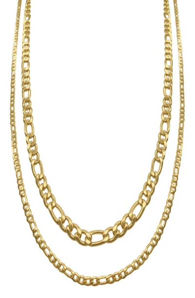 Adornia Set Of 2 Water Resistant Stainless Steel Figaro Chain Necklaces In Gold