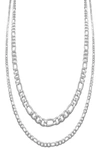 Adornia Set Of 2 Water Resistant Stainless Steel Figaro Chain Necklaces In Silver