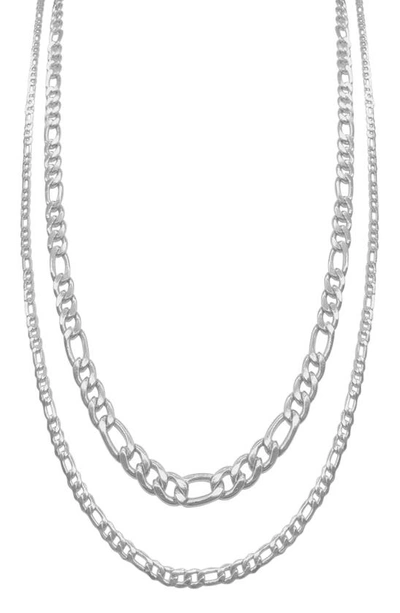 Adornia Set Of 2 Water Resistant Stainless Steel Figaro Chain Necklaces In Silver