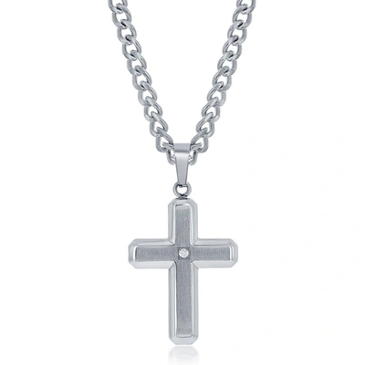 Blackjack Stainess Steel Brushed & Polished W/ Single Cz Cross Necklace In Silver