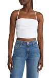 Madewell Wendy Pleated Cotton Poplin Crop Top In Eyelet White