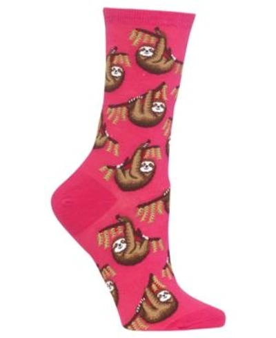 Hot Sox Women's Sloth Fashion Crew Socks In Hot Pink