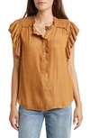 Wit & Wisdom Double Ruffle Top In Toasted Acorn