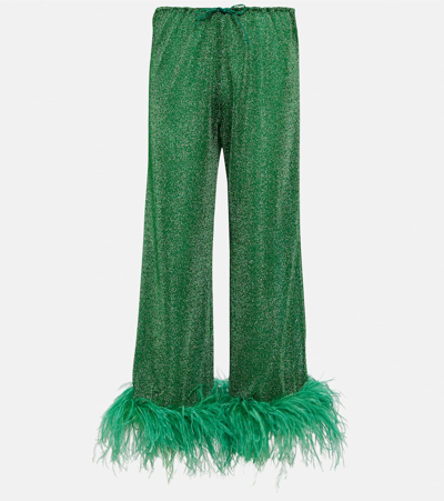 Oseree Lumière Plumage Wide-leg Pants In Green