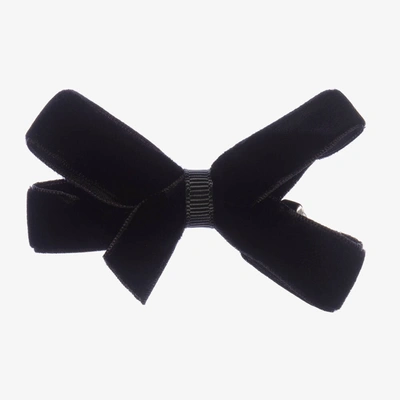 Peach Ribbons Kids' Girls Black Velvet Bow Clip (7cm)