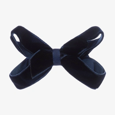 Peach Ribbons Kids' Girls Blue Velvet Bow Clip (7cm)