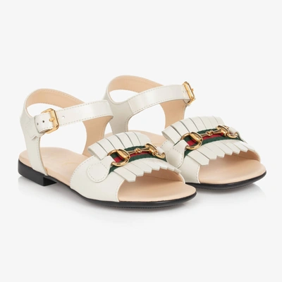 Gucci Kids' Girls Ivory Leather Horsebit Sandals