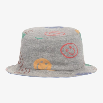 Joyday Grey Marl Cotton Happy Faces Bucket Hat