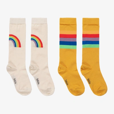 Molo Babies' Ivory & Yellow Rainbow Knee High Socks (2 Pack)