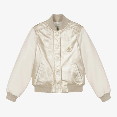 Bonpoint Girls Gold Leather Bomber Jacket