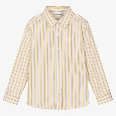 Bonpoint Boys White & Yellow Striped Cotton Shirt