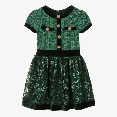Patachou Kids' Girls Green Tweed & Tulle Dress | ModeSens