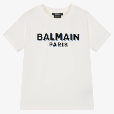 Balmain Kids' Boys Ivory Cotton Logo T-shirt