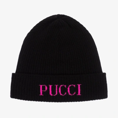Pucci Kids'  Girls Black Wool Knit Beanie Hat