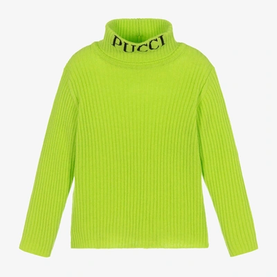 Pucci Kids'  Girls Green Wool & Cashmere Logo Sweater