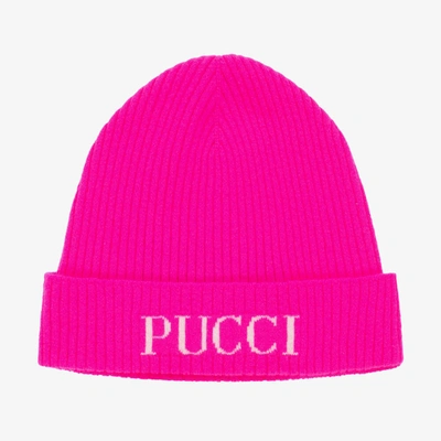 Pucci Kids'  Girls Pink Wool Knit Beanie Hat