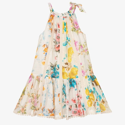 Zimmermann Kids' Girls Ivory Cotton Floral Dress
