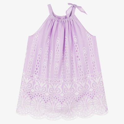 Zimmermann Kids' Girls Purple Embroidered Cotton Dress