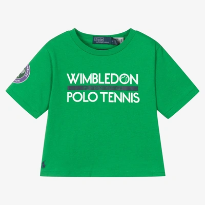 Polo Ralph Lauren Kids' Girls Green Cotton Wimbledon T-shirt