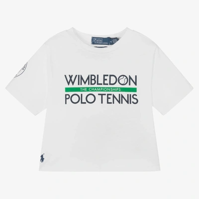 Polo Ralph Lauren Kids' Girls White Cotton Wimbledon T-shirt