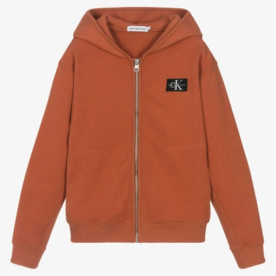 Calvin Klein Teen Boys Orange Cotton Logo Zip-up Top