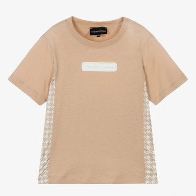 Emporio Armani Kids' Boys Beige Houndstooth Logo T-shirt