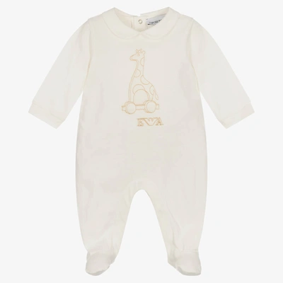 Emporio Armani Ivory Cotton Giraffe Logo Babygrow