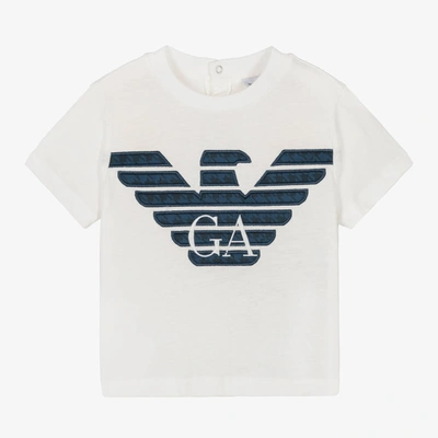 Emporio Armani Baby Boys Ivory & Blue Eagle Logo T-shirt