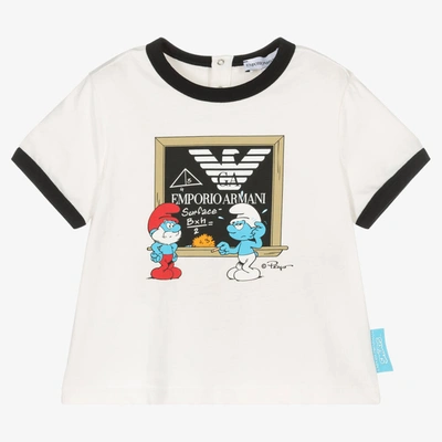 Emporio Armani Ivory Organic Cotton Smurfs Baby T-shirt