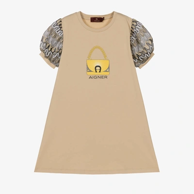 Aigner Kids'  Girls Beige Cotton Jersey Logo Dress