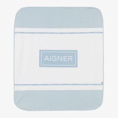 Aigner White & Pale Blue Pima Cotton Baby Blanket (85cm)