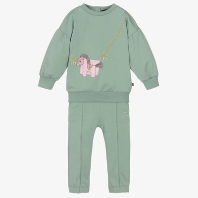 Aigner Babies'  Girls Sage Green Cotton Logo Tracksuit