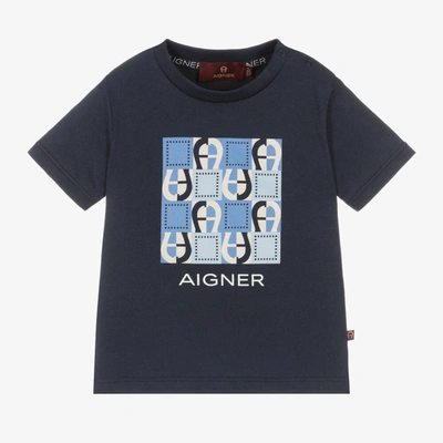 Aigner Babies'  Boys Blue Cotton Logo T-shirt