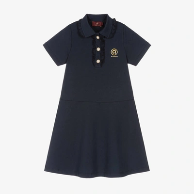 Aigner Kids'  Girls Navy Blue Logo Cotton Polo Dress